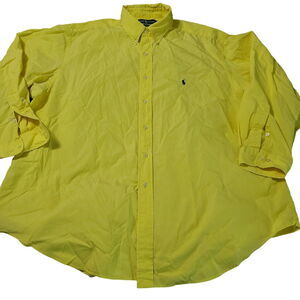 Ralph Lauren Button Up Shirt Yellow Size 18 34/35 Cotton Long Sleeve Blue Pony
